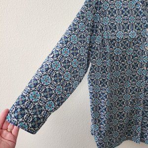 Croft&Barrow Women 3X Blue Geometric Print Button Down Long Sleeve